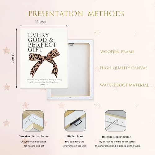 Image of LARTSFRO Coquette Leopard Bow Christian Canvas Wall Art Decor Posters Prints, Y2K Cheetah Leopard Bow Room Bedroom Bathroom Dorm Wall Art Decor Aesthetic for College Teen Girls Gifts, Inspirational Bible Verses Bow Wall Decor, 11x14 Inch Set of 4 Pcs Cheetah Bow Pictures (Canvas Framed 11X14)
