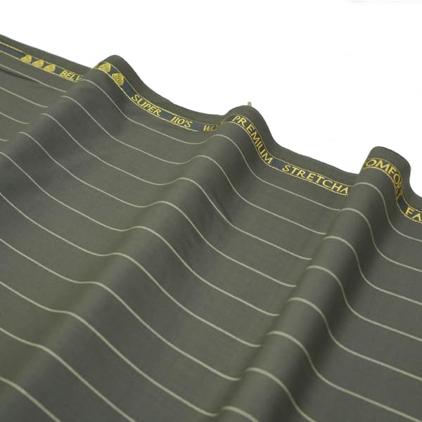 Geoffrey Hammonds Super 110's Wool Suiting Fabric, Dark Brown with cream Pinstripe, Premium Stretchable, Formal Style, 3 Metres-picture-18