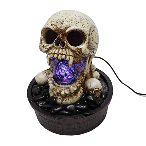 Tabletop Halloween Devil Skull Fountain with Rotating/Glowing Orb/Sphere | Indoor