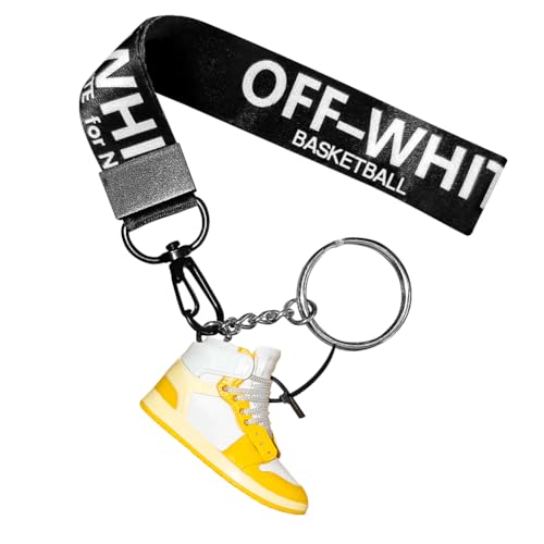 Porte-clés élégant en forme de baskets 3D avec cordon de poignet, cadeau unique pour les fans de basket-ball, enfants, hommes et femmes, Jaune-ow, M