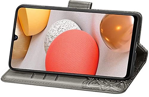 Image of ClickCase Butterfly Series for iPhone 15 Plus Leather Embossing Wallet Flip Case Kick Stand Magnetic Closure Flip Cover for iPhone 15 Plus (Grey)