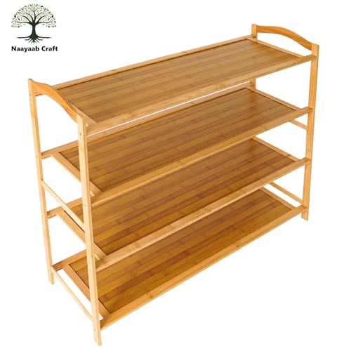 Image of Naayaab Craft Bamboo Shoe Racks 4 Tier Shoes Storage Shelf, Multi-Functional Shoe Storage Organiser Rack, Shoe Tower Shelf for Living Room, Entryway, Hallway - (89 x 23 x 69cm) - Natural