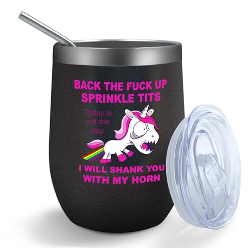 Dimyze Personalized Tumbler with Lid and Straw Back the Fuck Up Sprinkle Tits, Funny Unicorn Tumbler Insulated Tumblers Stainless Steel Tumbler