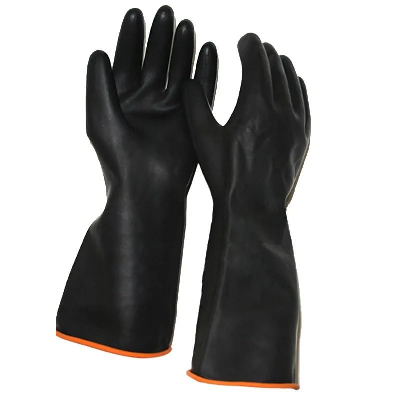 Guanti resistenti agli acidi e agli alcali del legno Guanti di protezione chimica industriale in gomma allungata e ispessita a doppio strato nero(55cm)