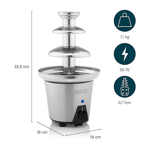 Princess Schokoladen Brunnen XL - 3 Ebenen, Warmhaltefunktion, PFOA Frei, 0,7 Liter, 90 Watt, 292998