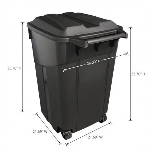 Caneca de basura rectangular 32 galones negra con ruedas miniatura 5