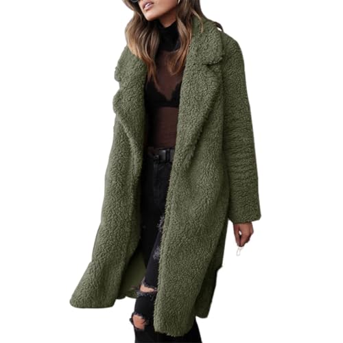 Womens Winter Coats Fuzzy Fleece Long Hooded Jackets Faux Fur Button Down Warm Outwear with Pockets