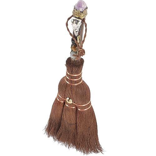 VILLCASE Halloween Decorations Crystal Witch Wiccan Altar Broom Halloween Broom Pendant Crystal Wand Miscanthus Broomstick Wall Decor Witchcraft Accessories Mini Broom