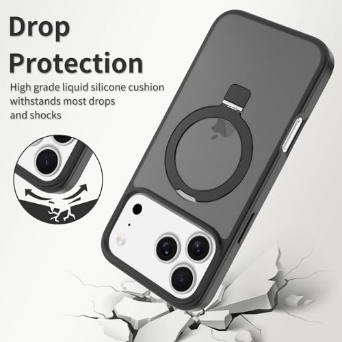 Image of Magnetic for iPhone 17 Pro Max Case, 6.9 inch, Compatible with MagSafe, Rugged Kickstand, Not-Yellowing Military-Grade Protection, Matte Black