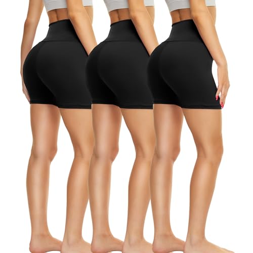 TNNZEET 3 Pack Biker Shorts Women - 5’’/ 8’’ High Waisted Tummy Control Spandex Workout Shorts for Gym Yoga Volleyball 5 inch Small-Medium Black*3