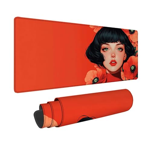 Tapis de souris XXL rouge 80x40 cm avec bords cousus et base antidérapante pour PC