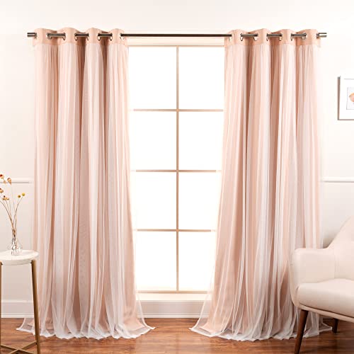Best Home Fashion - Cortinas Opacas de Encaje, Color Rosa, 52 x 63 L