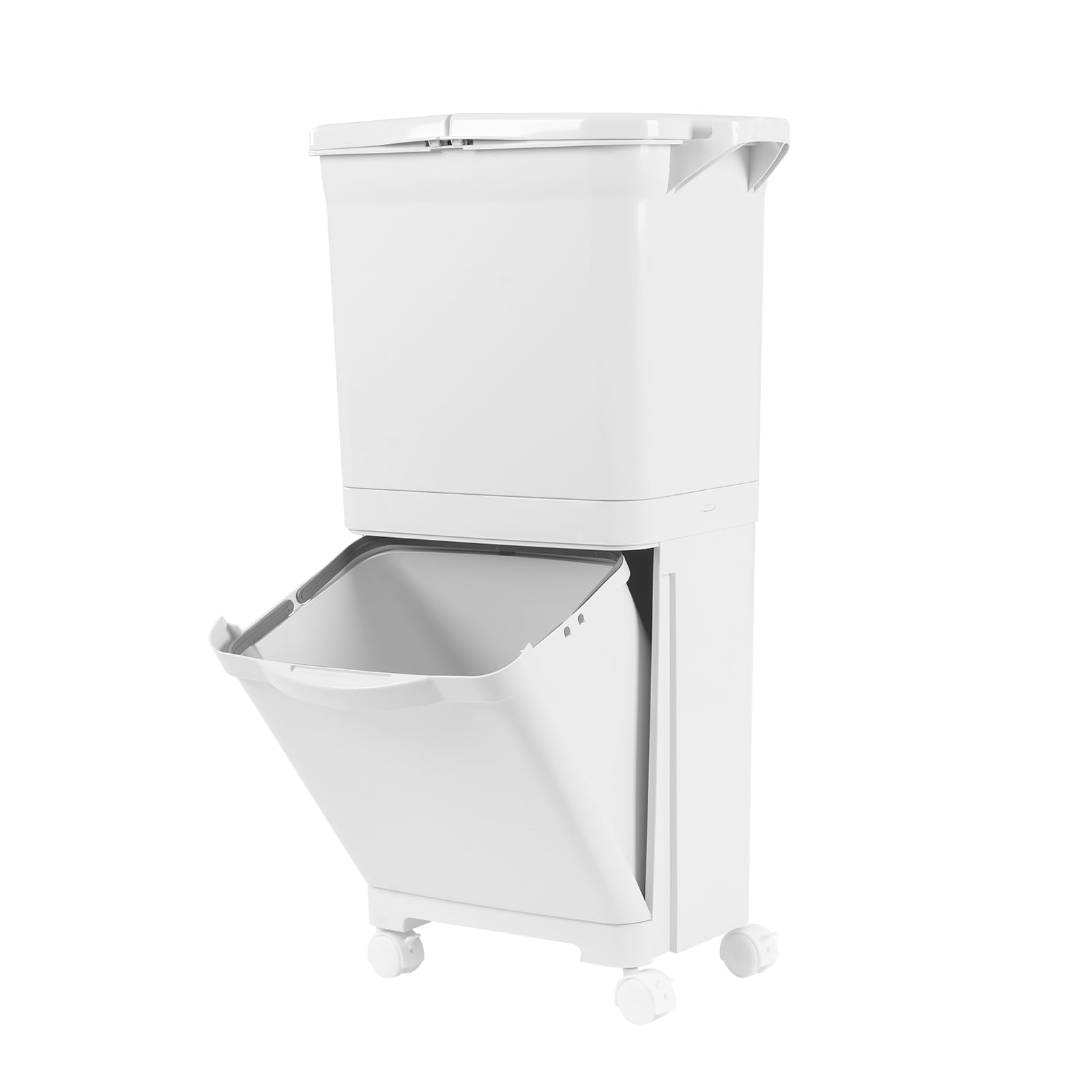 Pattumiera Differenziata 45L Cucina con Ruote Doppio Contenitore | Secchio verticale per smistamento, coperchio richiudibile, pattumiera da cucina e ufficio, secca e naso