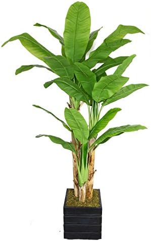 Vintage Home 78" High Green Emerald Artificial Faux Banana Tree with Black/Grey Fiberstone Planter for Home Decor