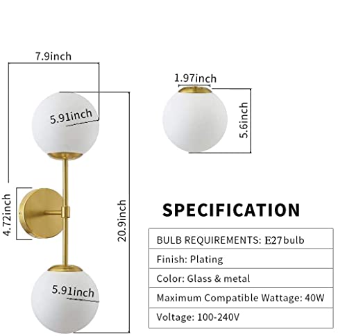 Image of SINOMAN Wall Light for Living Room Modern /Wall Lamps for Bedroom /for Living Room /Wall Lights for Home Decoration /Bedside Wall lamp (Doom Gold, with Bulb)