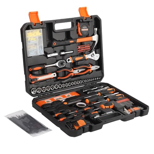 Werkzeugkoffer 247-teilig, Stabiler Koffer Werkzeug-Set Mit Schraubenschlüssel, Hammer,Zange, Schraubenziehe u.v.m. stapelbaren Kunststoffkoffer Für Haushalt, Garage & Werkstatt