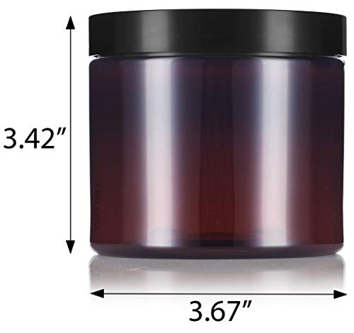 16 oz Amber Plastic Refillable Wide Mouth Jar with Black Smooth Lids (6 pack)2