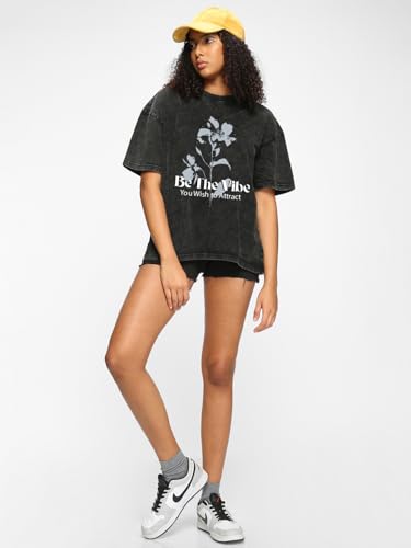 Image of Bewakoof Women's Being Cute is My Super Power Graphic Print 100% Cotton T-Shirt- Oversized Fit, Round Neck, Half Sleeve