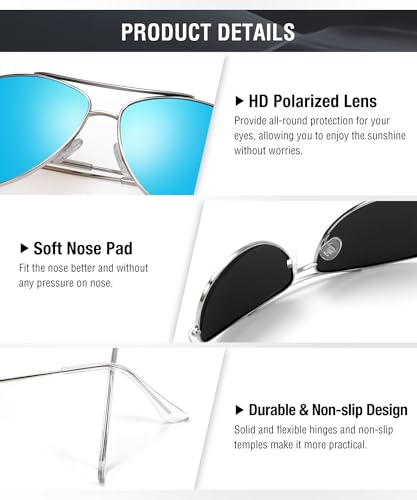 Image of KALIYADI Polarized Aviator-Sunglasses-for-Men Women Mens-Sunglasses: Lightweight Polit Sun Glasses Upgraded UV400 for Driving