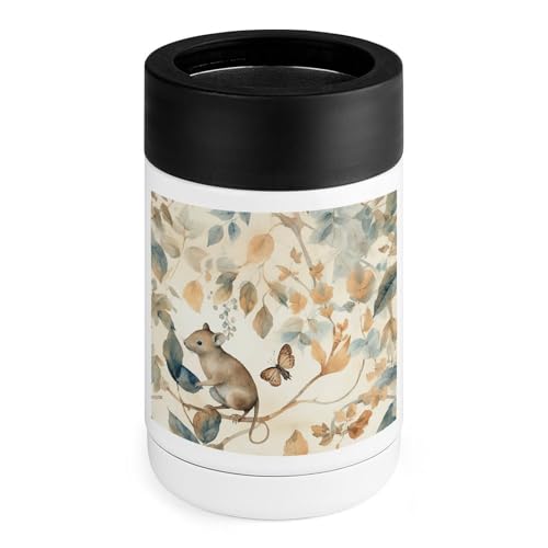 Stainless Steel Cooler, Mice and Leaves Print Multipurpose Beverage Chiller with Silicone Sleeve for Home, Office, Camping, and Bar