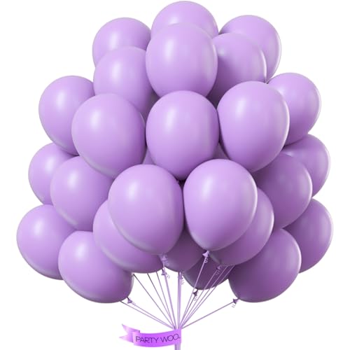 Image of PartyWoo Lavender Balloons 100pcs 12 Inch Light Pastel Purple Lilac Purple Latex Helium Balloons for Birthday Baby Shower Graduation Wedding Anniversary Bridal Shower Party Decorations Purple-Q10