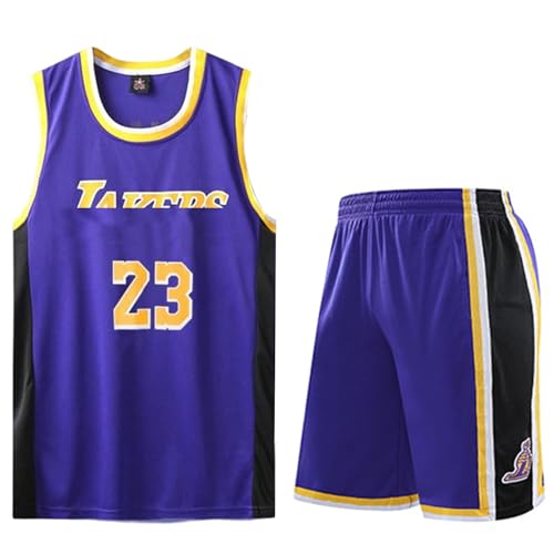 Camiset Baloncesto Niño, Morado Conjunto Baloncesto Niño, Camiseta y Pantalones Cortos de Baloncesto, Equipación Basketball Niños Sin Mangas, Tamaño: 22 (Altura:120-130 CM)