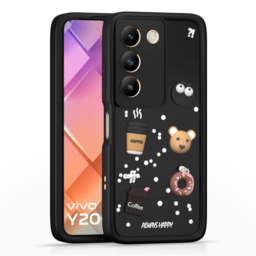 Image of Bintage Cute Fun Taddy Cartoon 3D Ball Bear Milk Donut Coffee Cup Silicon Case Full Body & Camera Protection Back Cover Compatible for Vivo T3 5G - Black