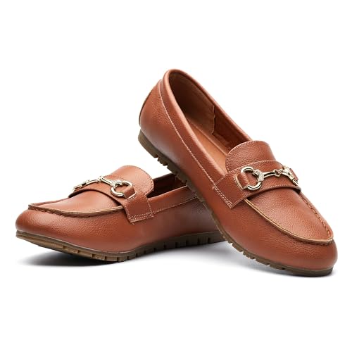 Image of Women's Wide Loafers Casual Slip on Flat Shoes Women's Comfort Penny Loafers with Arch Support Women Dressy Moccasins