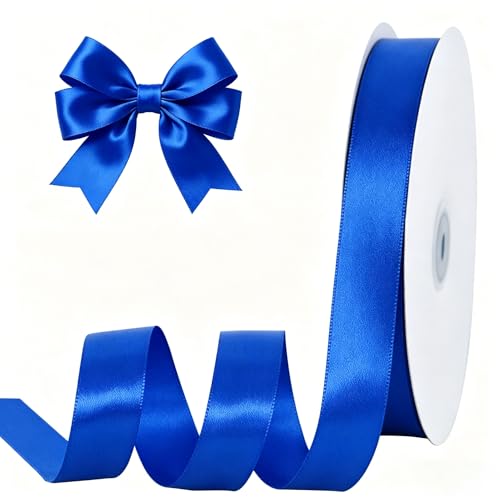 TONIFUL 1 Inch x 100yds Royal Blue Satin Ribbon Thin Solid Color Satin Ribbon for Gift Wrapping Crafts Hair Bows Making Wedding Party Decoration Invitation Cards Floral Bouquets Christmas