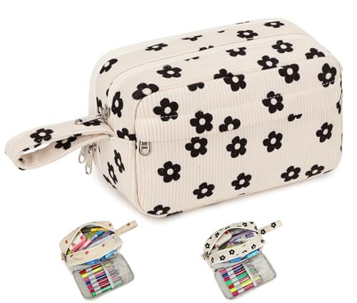 BLUBOON Astuccio per matite di grande capacità, astuccio per penne, articoli scolastici, carino, per adolescenti, ragazze, ragazzi, donne, uomini, Floreale Nero 95, Scuola