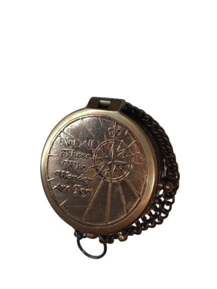 Antique Brass Pocket Compass with Chain Engraved Vintage Design | Hiking & Camping Use, Navigation Tool, Includes Chain, Engraved Quote, Vintage Finish-picture-23