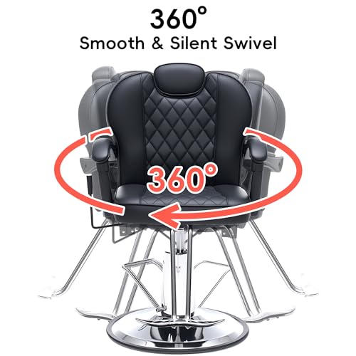 Image of Barber Chair with Heavy Duty Hydraulic Pump, Salon Chair for Hair Stylist, 360 Swivel 90-140 Backrest Reclining Chairs, Portable Height Adjustable Hair Chair for Barbershop (Black-Quilted)