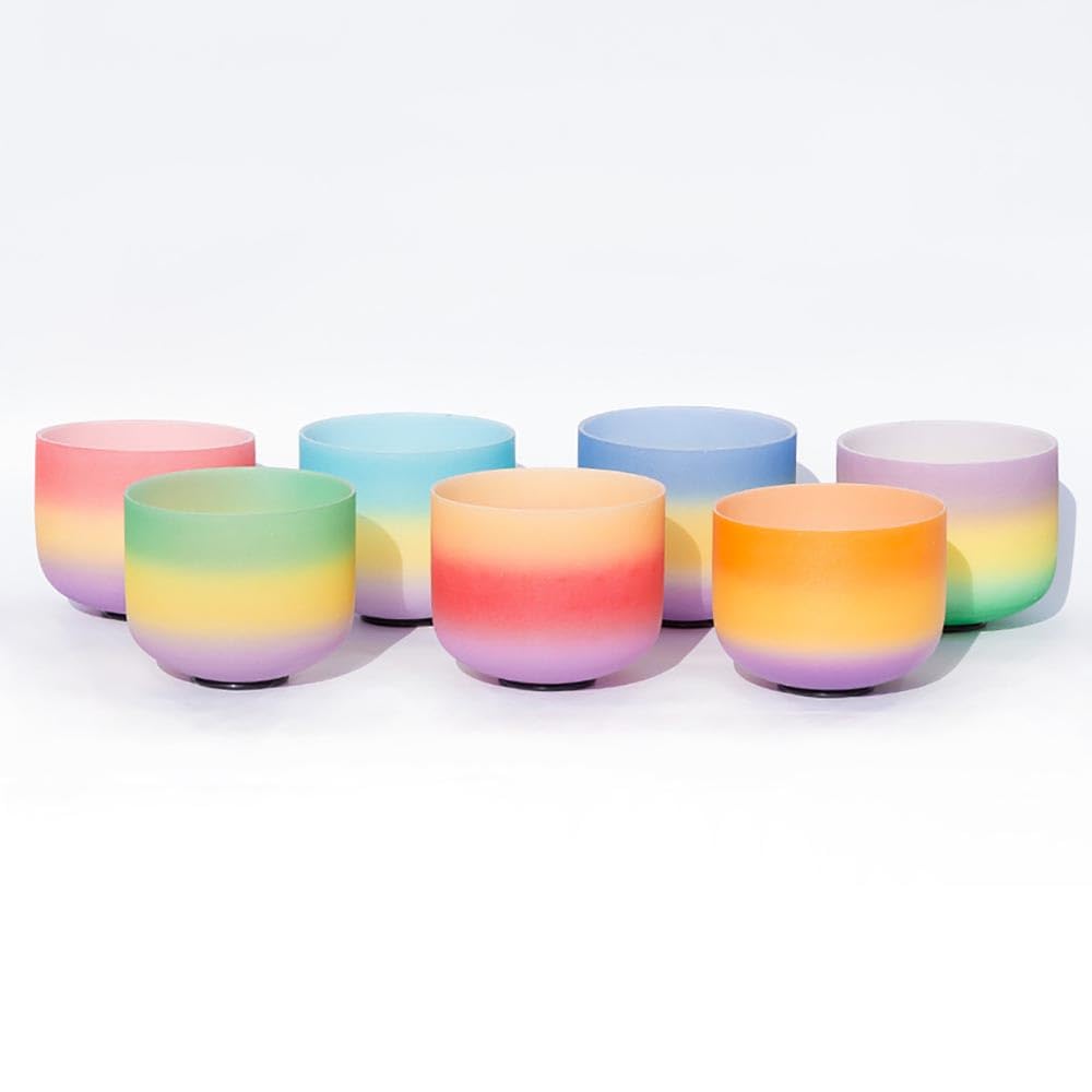 Campana tibetana in cristallo arancione arcobaleno da 20/9/25/25/30,5 cm, ciotola per yoga, musica per rilassamento, yoga o pratica di meditazione, strumento a percussione (25,4 cm)