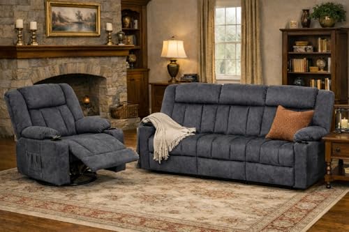 LUCKLIFE Recliner Sofa Set with Manual Recliners,Living Room Furniture Set