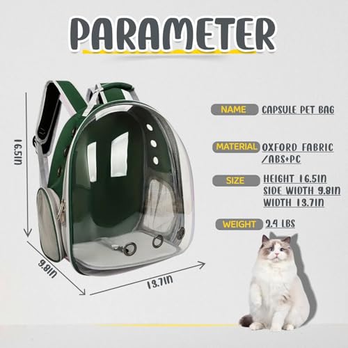 Image of VAYINATO Transparent Portable Pet Backpack Travel Carrier, Convenient Travel for Small Dog and Cat | Waterproof, Comfortable and Breathable by Petzlifeworld (Green)