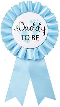 'Daddy to Be' Tinplate Badge - Baby Boy Blue Rosette Button - Baby Shower Pin