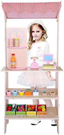 Lcyus Wooden Farmers Market Stand, Kid's Pretend Play Playroom Food Cart Grocery Market Fruit and Vegetable Stand for Girls & Boys (Multicolor)