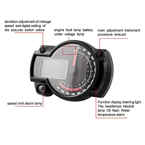 Zwbfu Instrumento universal para motocicleta em 7 cores à prova d'água com tela digital de cristal