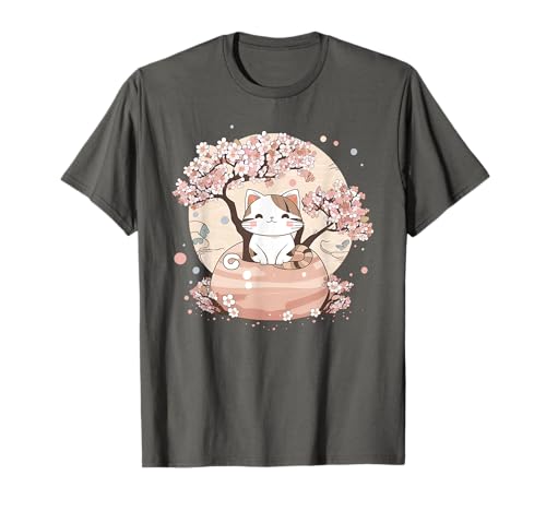 Cherry Blossom Tree Cat Japanese Aesthetic Vaporwave Anime T-Shirt
