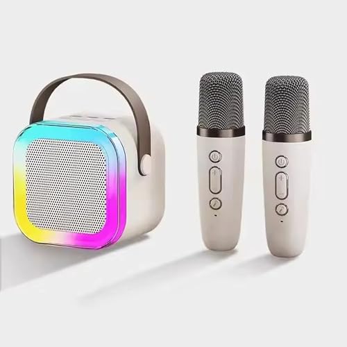 INDOTEAM Karaoke-Maschine für Kinder und Erwachsene – Mini-Karaoke-Maschine mit 2 Mikrofonen – Tragbarer Bluetooth-Lautsprecher mit LED-Lichteffekten für Kinderspielzeug Familie Zuhause