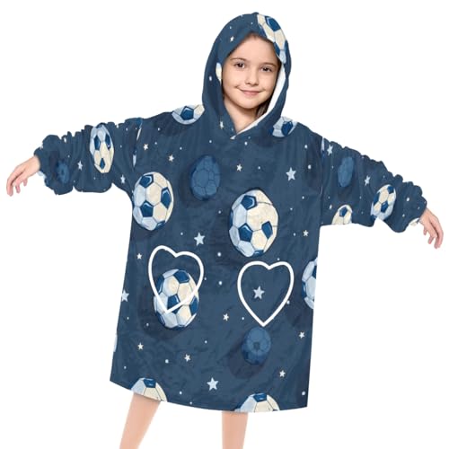 Pardick Wearable Blanket Hoodie for Kids, Sports Soccer Fleece Sweatshirt Blanket Oversized Blanket Sweatshirt with Pocket Flannel Warm Hooded Blanket 6-10 Year Old Girl Boy Gift, One Size