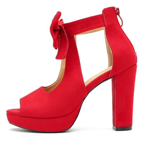 Image of fereshte Women's Bow Chunky Heel Sandals, Platform High Heel, Peep Toe, 3.94 Inch Block Heel