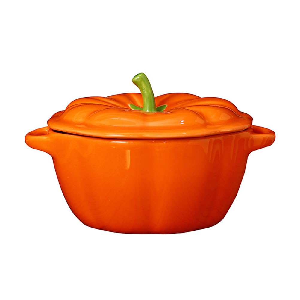 Garneck Pumpkin Dutch Oven Pot With Lid 16x9.7cm Pumpkin Baking Dish Bowl Ceramic Soup Bowls Orange Serving Bowl For Thanksgiving Autumn Fall Harvest