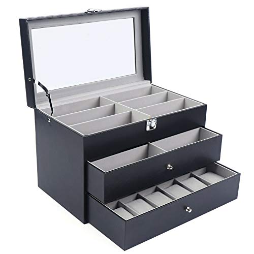3-Schichten Schmuckvitrine Aufbewahrung Uhrenbox Organizer 24 Slots Cover