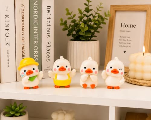 Image of Cute Duck Miniature Showpiece Set of 4 Duck Figurines for Home Decor Desk Decor Car Dashboard Office Table Decor Cute Animal Miniatures Gift for Birthday Return Gift Kids Room Decoration