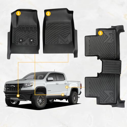 Image of TPE Automotive Floor Mats Custom for 2015-2022 Chevy Colorado /GMC Canyon Crew Cab, All Weather Cover Protection Waterproof Black Floor Liner Front & Rear Row Full Set Car Mats, 3PCS