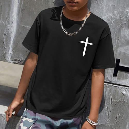 Image of KEEVICI Boys Christian Graphic Tees God Jesus Shirts for Kids Cross Faith Bible Verse Inspirational Religious Cotton T Shirt