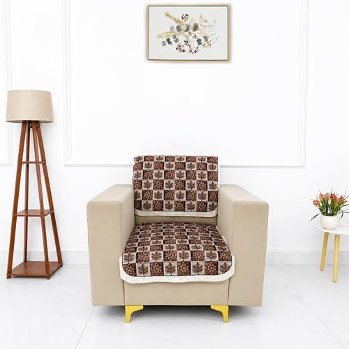 Image of Homerz Premium 'Maharaja Paradise Series' Sofa Cover | Net Fabric Sofa Cover | Washable, Anti-Dust Backed & Wrinkle Resistant Cover (Leafy Checks, 1 Seater, Seat Cover with Backrest)