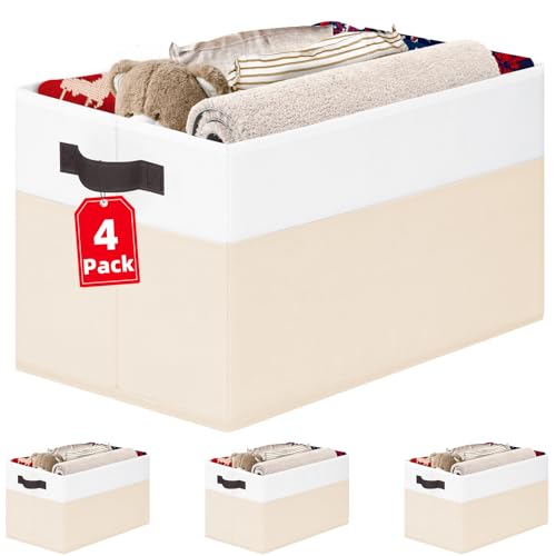 Criusia 4 Pack Baby Clothes Organizer Bins, Fabric Collapsible Storage