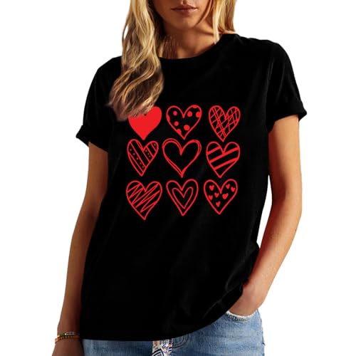 Image of Valentines Shirts for Women Valentine Love Heart Printed Graphic Tshirt Cute Girls Casual Top